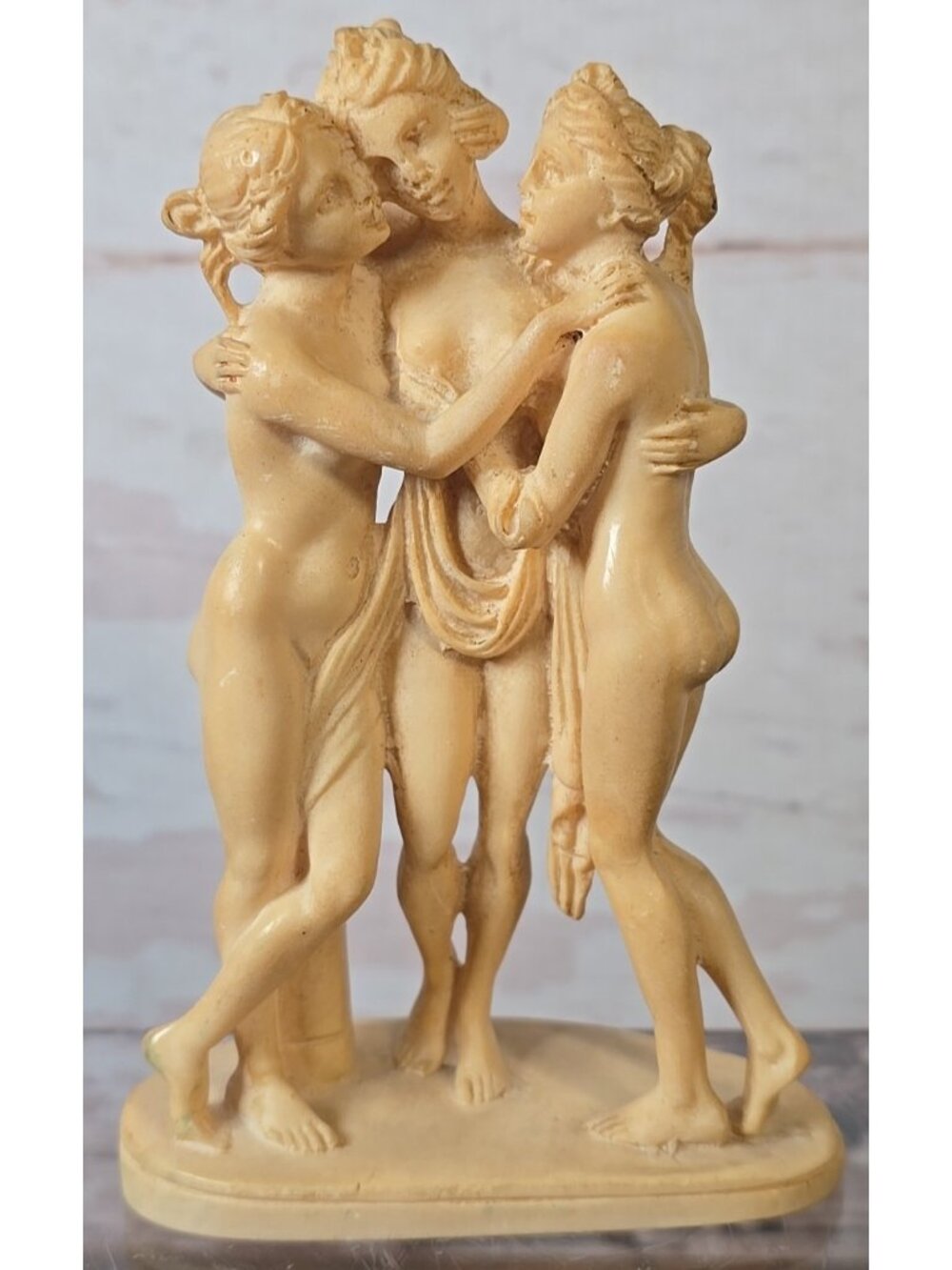 Vtg Three Graces Alabaster Composite Sculpture A. Santini Stamped Italy 5.25" - Picture 1 of 12